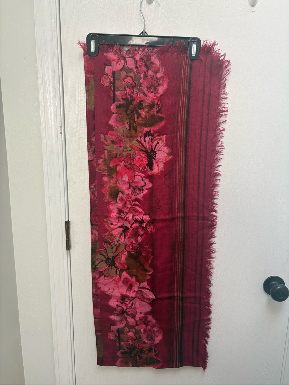 Floral Ombre Burgundy Scarf with Fringed Edge